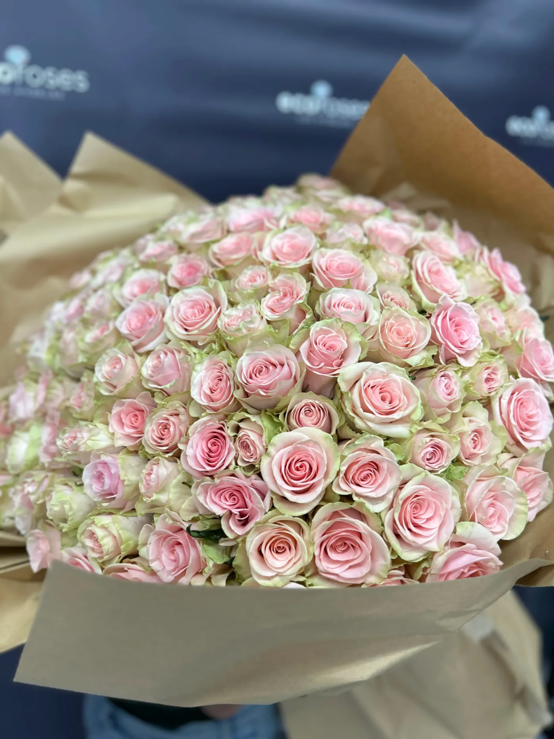 Premium Bouquet With 100 Frutetto Roses (70 cm) paper wrapped Flowers Delivery In Glendale Ca