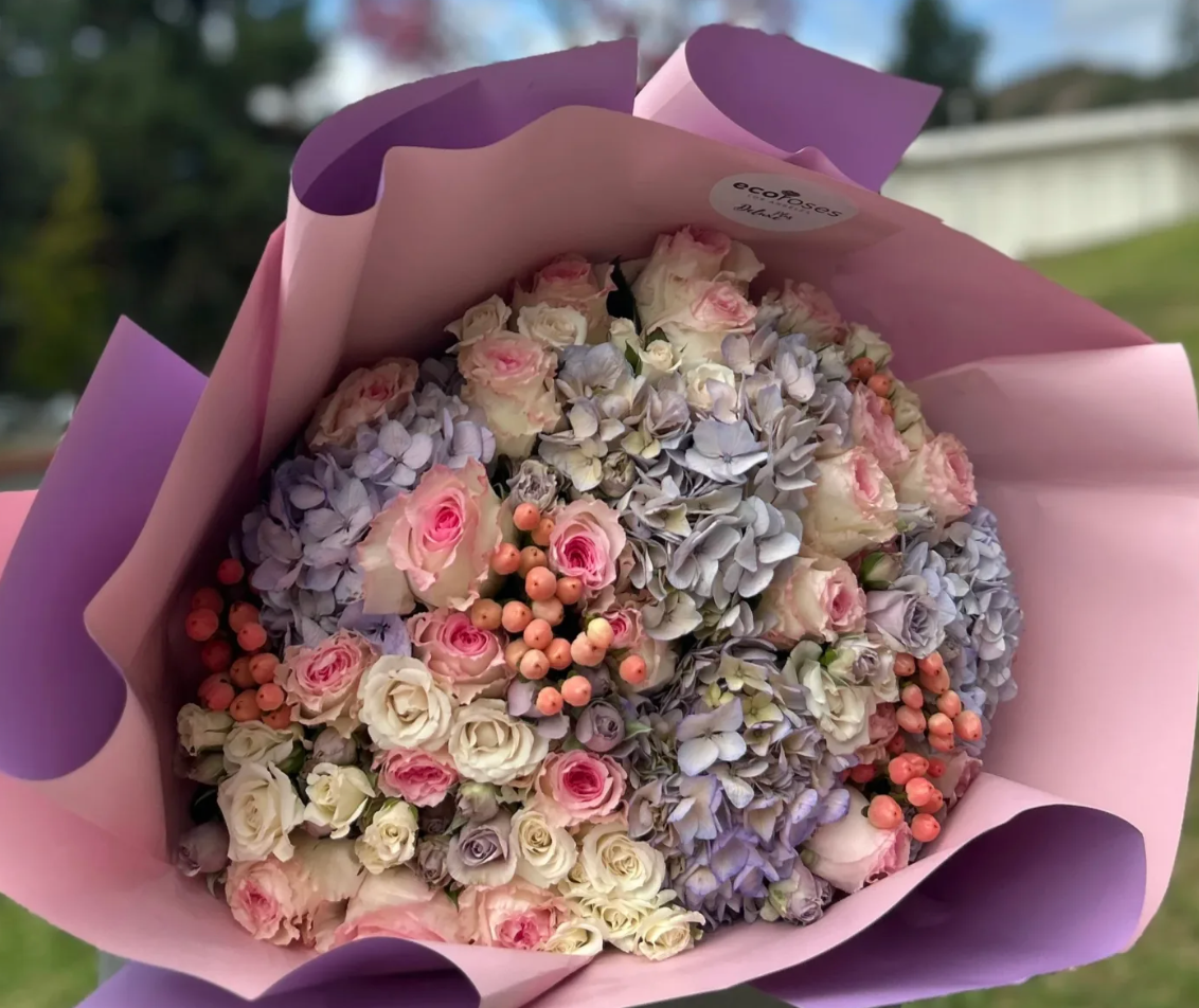 Deluxe Plus Bouquet with 25 Mandala Roses, Hydrangeas & Fillers - paper wrapped - Florists In Glendale Ca