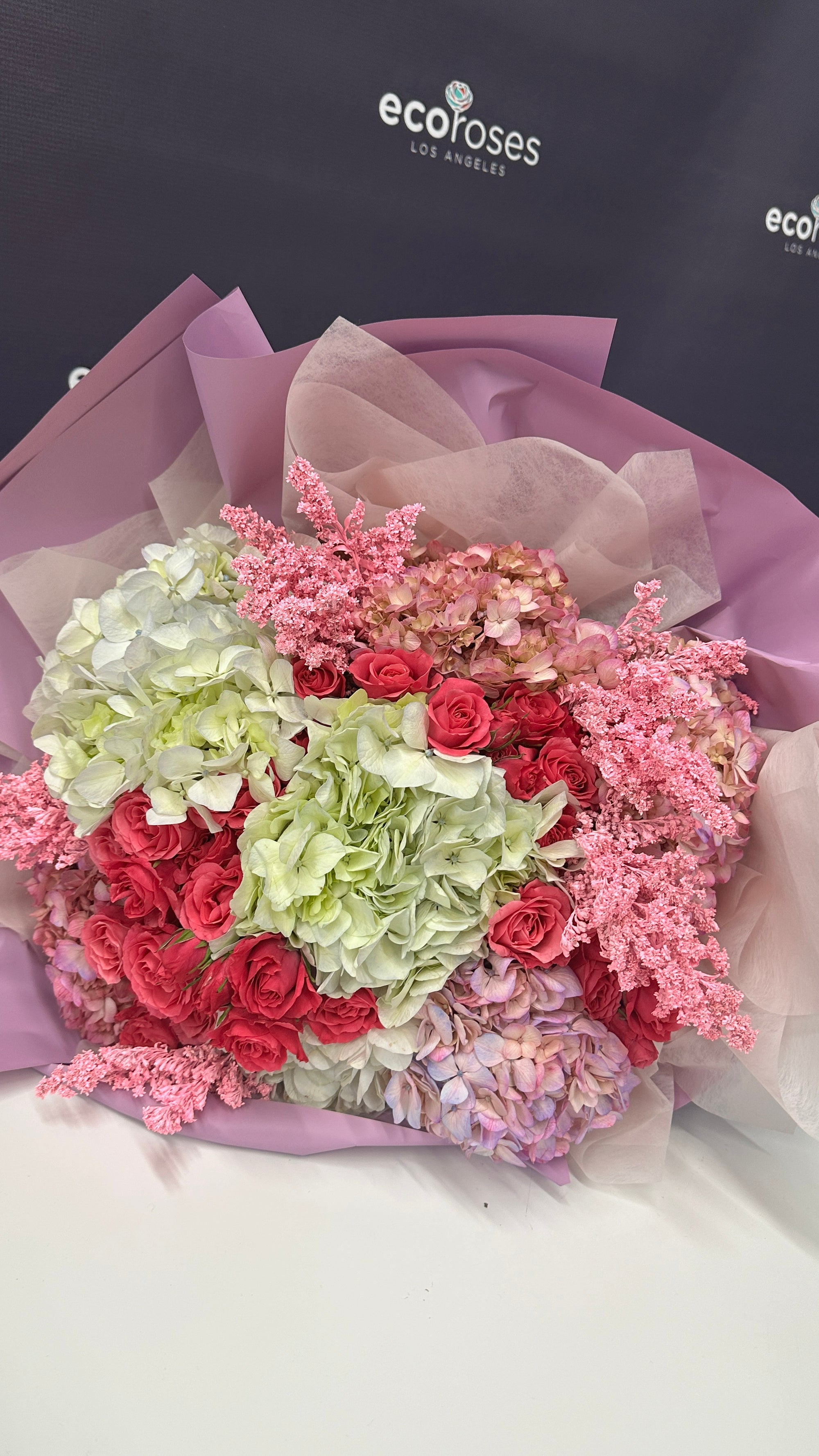 Flower Shops In Glendale - Hydrangea Love bouquet deluxe arrangement features stunning spray roses and hydrangeas