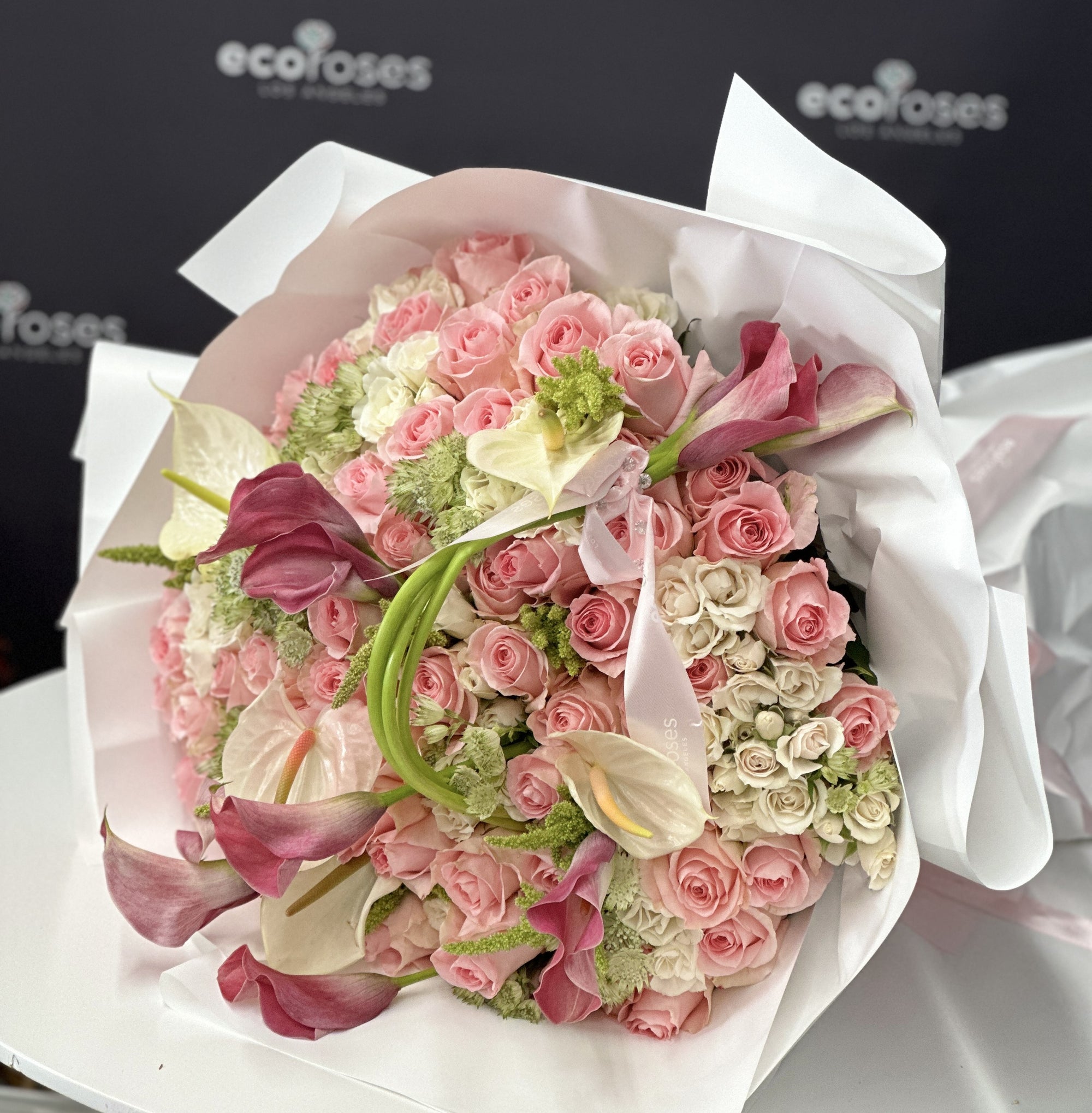 Pink Roses Classic Calla Elegance bouquet