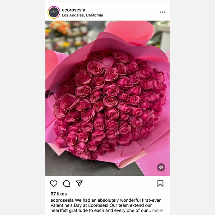 A beautiful bouquet of pink roses shared on Instagram, spreading joy and love through a digital platform.